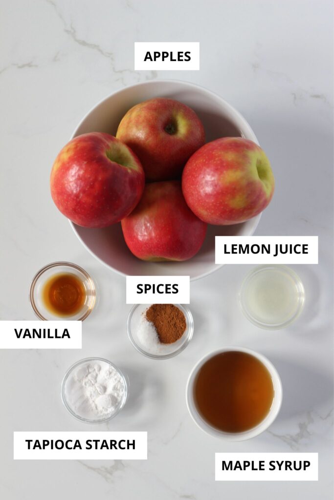 apple filling ingredients on counter labeled 