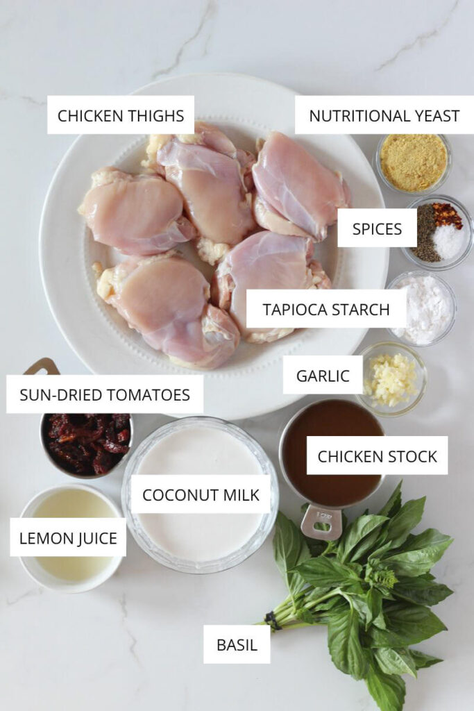 Healthy marry me chicken ingredients labeled on counter