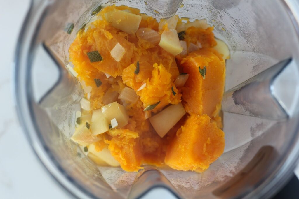 butternut squash apple soup ingredients in blender unblended